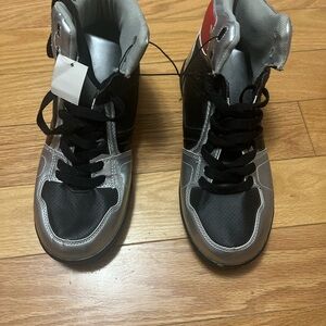 NWT Silver/Black/Red High-Top Sneakers